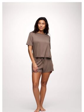 Nuuds Mocha Pajama Set - Short Sleeve Top & Drawstring Shorts